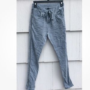 Venti 6 light blue crinkled joggers with rhinestones down side